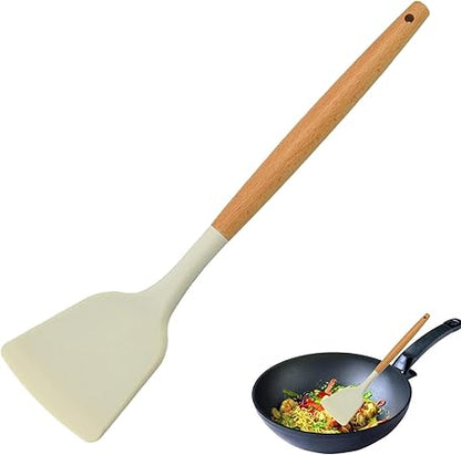 Silicone Soup Ladle - Silicone Spatula, Spatula Wood Handle  Silicone Cooking Utensils Heat Resistant, Non-stick Kitchen Spatula Slotted Turner, Kitchen Utensil Spatula for Baking Mixing Grilling