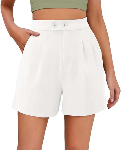 Shorts for Women Bermuda Shorts Summer Casual Elastic High Waist Pleated Straight Wide Leg Shorts with Pocket 2024