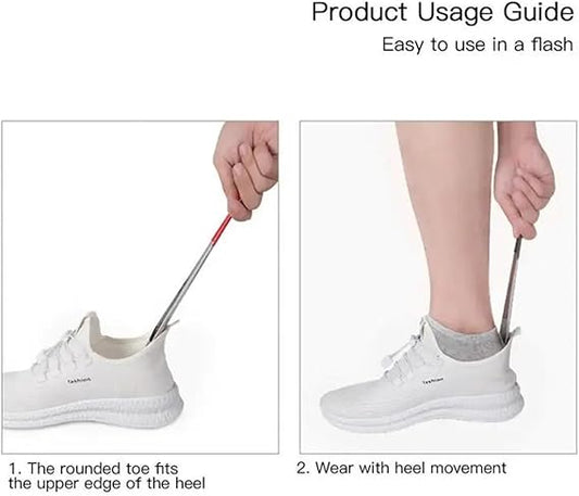 1PC 30cm Stainless Steel Shoehorn PVC Plastic Handle Professional Shoe Horn with Hook Spoon Shoes Lifter Shoe Helper(02)