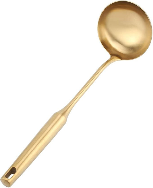 Stainless Steel Ladle Spoon Kitchen Turner, Big Soup Ladle Useful Kitchen Turner Cooking Tool Utensil Tool (Soup Ladle-Gold)