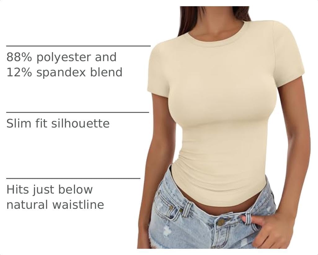Womens Basic T Shirts Summer Tops 2026 Crop Short Sleeve Slim Fit Tee Cute Gym Workout Clothes