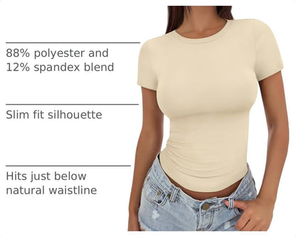 Womens Basic T Shirts Summer Tops 2026 Crop Short Sleeve Slim Fit Tee Cute Gym Workout Clothes