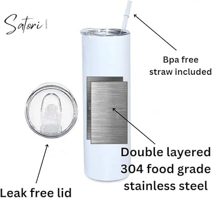 20 OZ Sublimation Skinny Tumbler with Lid, Straw, Vacuum Insulated Double Wall, White Stainless Steel, 1 pack, single
