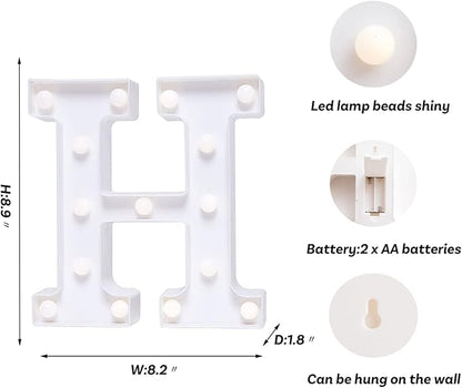 Foaky LED Letter Lights Sign Marquee Light Up Letters Sign for Night Light WeddingBirthday Party Battery Powered Christmas Lamp Home Bar Decoration(H)