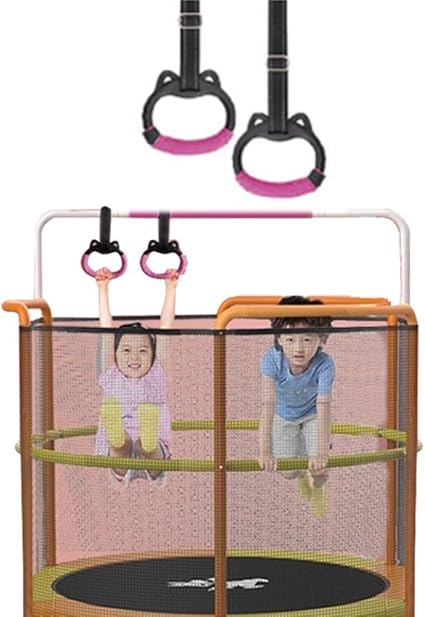 JIANWEI Gymnastics Rings Set for Kids, Professional Children Trapeze Bar Pull Up Rings with Straps Kids Playground Home Exercise Gym Rings with Drawstring Bag for Children Exercise(Pink)