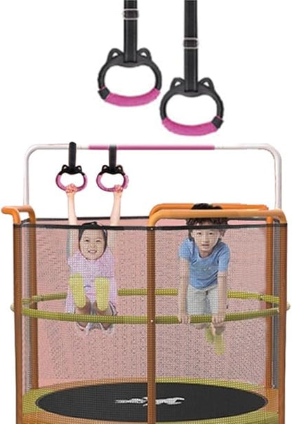 JIANWEI Gymnastics Rings Set for Kids, Professional Children Trapeze Bar Pull Up Rings with Straps Kids Playground Home Exercise Gym Rings with Drawstring Bag for Children Exercise(Pink)