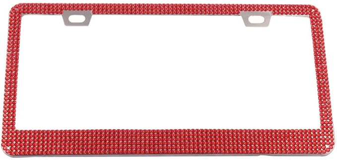 1 Pack Sparkly Bling License Plate Tag Frame Diamond Rhinestone Crystals License Plate Holder for Women (Red)