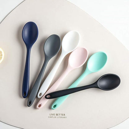 Spoon 1PC Silicone Spoon Long Handled Soup Spoon Solid Color Dessert Cake Ice Cream Spoon Kitchen Silicone Spoon Flatware Utensils Accessories(Black)