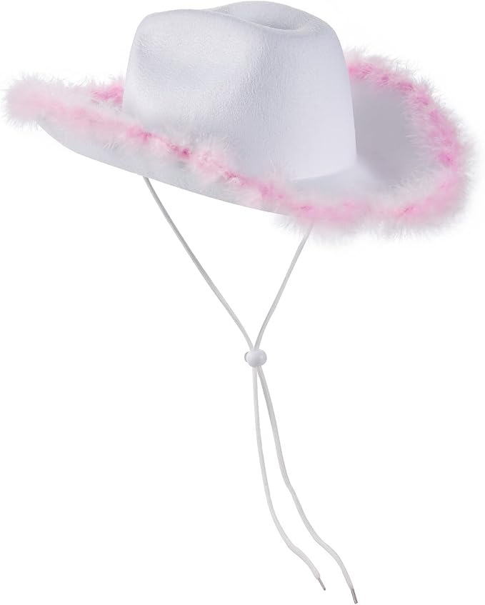 Women Men Western Cowboy Hat Furry Sequin Light Up Stars Tassels Cowboy Party Hat Classic Western Cowboy Cap