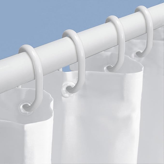 Plastic Shower Curtain Rings,Pack of 12 White Bathroom Shower Hooks Loop Clips Bath Drape Replacement C-Rings Pole and Rail Window Rod (White)
