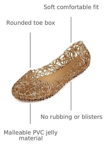Women's Jelly Sandals Ballet Shoes Slip On Flats Hollow Out Loafers