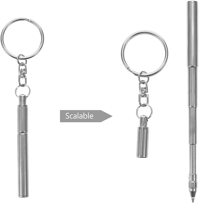 NUOBESTY Stainless Steel Retractable Ballpoint Pen Keychain, Mini Pen, Silver