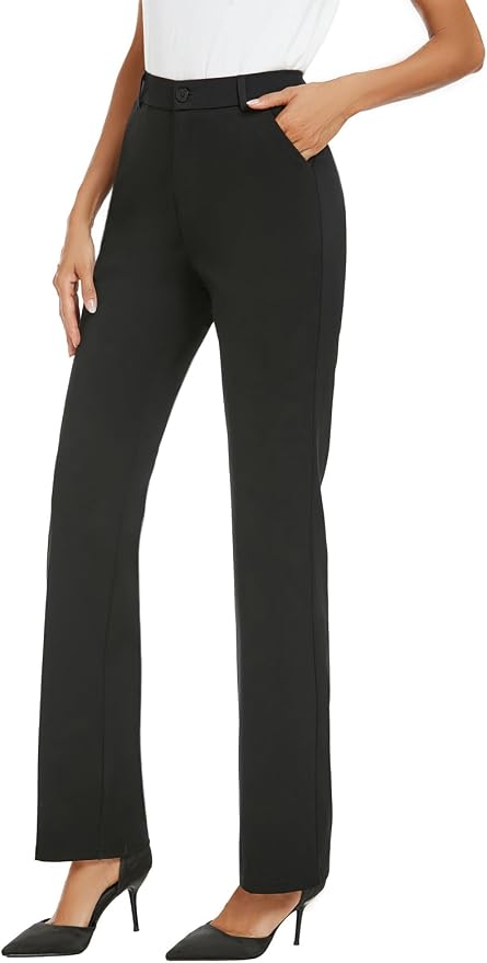iChosy Women's Stretchy Straight Leg Dress Work Pants Business Office Casual Slacks with Pockets.
