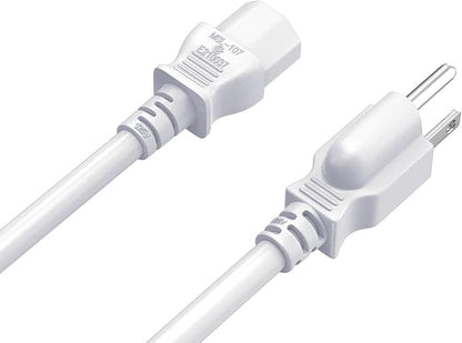 CableLeader 6ft 18 AWG Universal Power Cord IEC320 C13 to NEMA 5-15P, Extension Power Cord, Compatible with Computers, Monitors, Printers  TVs, White