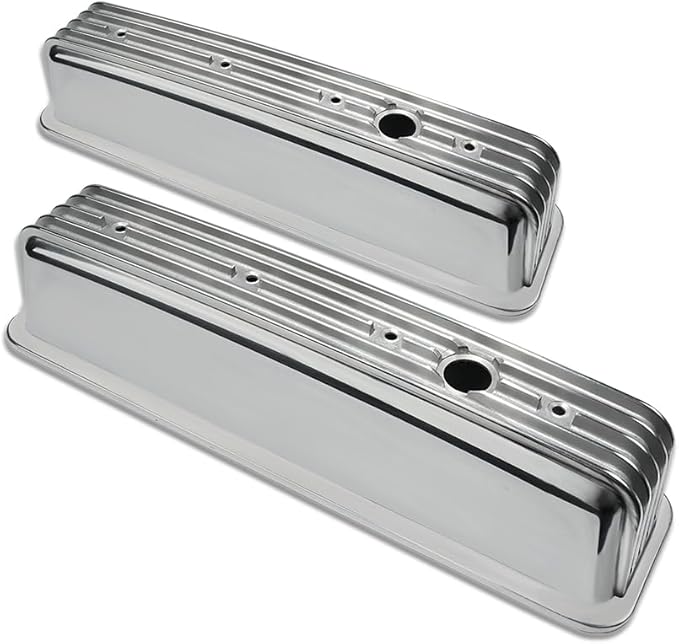 Polished Aluminum Center Bolt High Valve Caps with Fins Chevy SBC 283-400 5.0L 5.7L 1987-1997