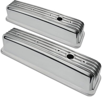 Polished Aluminum Center Bolt High Valve Caps with Fins Chevy SBC 283-400 5.0L 5.7L 1987-1997