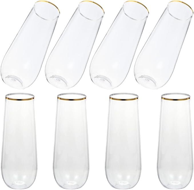 jojofuny Clear Glasses 8pcs Plastic Golden Bottles: Clear Beverage Bottle Reusable Water Storage Bottles Leakproof Party Mug For Milk Beverage Coffee Homemade Cold Tea Transparent Flutes