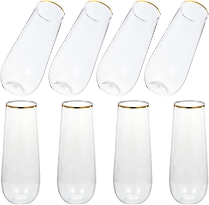 jojofuny Clear Glasses 8pcs Plastic Golden Bottles: Clear Beverage Bottle Reusable Water Storage Bottles Leakproof Party Mug For Milk Beverage Coffee Homemade Cold Tea Transparent Flutes