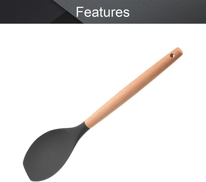 Utoolmart Silicone Spatula, Silicone Spatula Cooking Utensils for Non-Stick Pans, High Heat-Resistant Spatula with Wooden Handle, for Cooking, Baking, Stir-Fry, Black, 1 Pcs