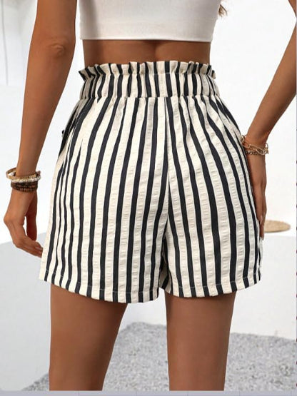 heyheyshine Striped Shorts for Women Elastic High Waisted Wide Leg Womens Shorts Dressy Casual Striped Shorts with Pockets