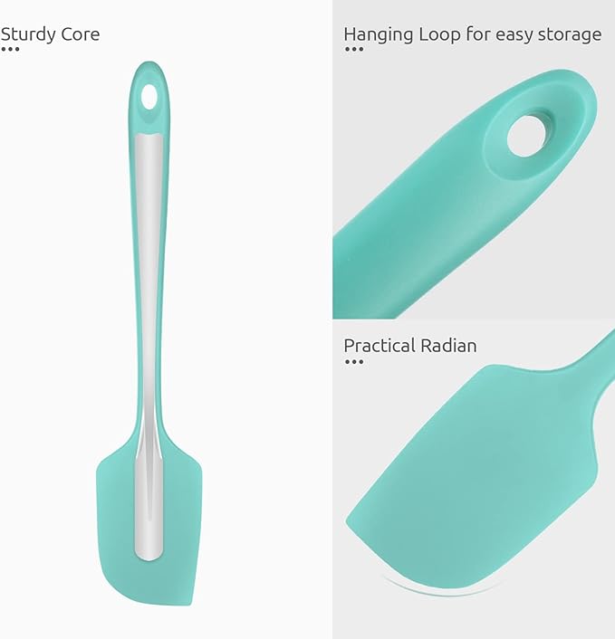 Heat Resistant Silicone Large Spatula: U-Taste 600oF High Heat Flexible 11.38in Silicon Mixing Stirring Cooking Scraping Baking Bowl Scraper Seamless Spreader for Kitchen Nonstick Cookware (Aqua Sky)