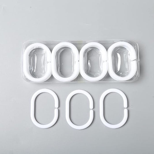 Plastic Shower Curtain Rings,Pack of 12 White Bathroom Shower Hooks Loop Clips Bath Drape Replacement C-Rings Pole and Rail Window Rod (White)