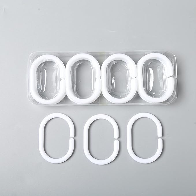 Plastic Shower Curtain Rings,Pack of 12 White Bathroom Shower Hooks Loop Clips Bath Drape Replacement C-Rings Pole and Rail Window Rod (White)