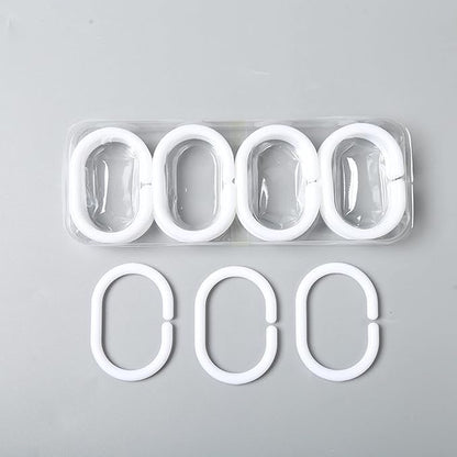 Plastic Shower Curtain Rings,Pack of 12 White Bathroom Shower Hooks Loop Clips Bath Drape Replacement C-Rings Pole and Rail Window Rod (White)
