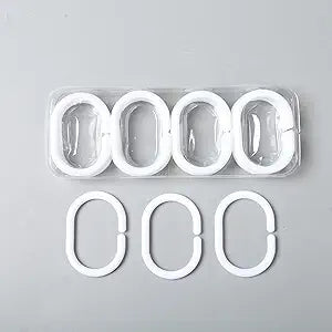 Plastic Shower Curtain Rings,Pack of 12 White Bathroom Shower Hooks Loop Clips Bath Drape Replacement C-Rings Pole and Rail Window Rod (White)