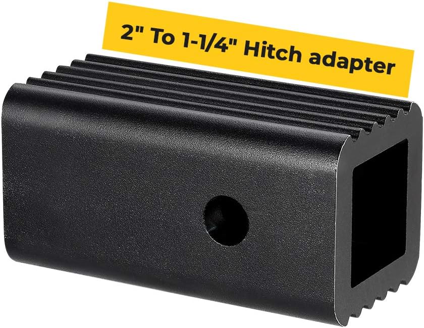 BougeRV 2 inches to 1-1/4 inches Trailer Hitch Adapter 2" to 1.25" Hitch Adapter Insert Sleeve Receiver Converter, Making Bike Rack and Cargo Carrier Fits Rear Trailer Hitch, Fits 1/2“ Hitch Lock Pin