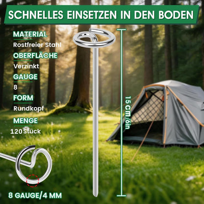 6 Inch Landscape Staples, Weed Barrier Fabric Stakes, Garden Pins (120pcs) 8 Gauge, Metal Galvanized Steel, G Shaped Yard Ground Cover Spikes, for Sod Turf Lawn, for Tent, for Inflatable Decorations