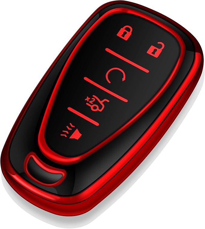 Tukellen for Chevrolet Key Fob Cover Special Soft TPU Key Case Key Shell Compatible with 2016-2024 Chevy Blazer Bolt EV Camaro Cruze Equinox Malibu Sonic Spark Traverse Key Shell (Red, 5 Buttons)