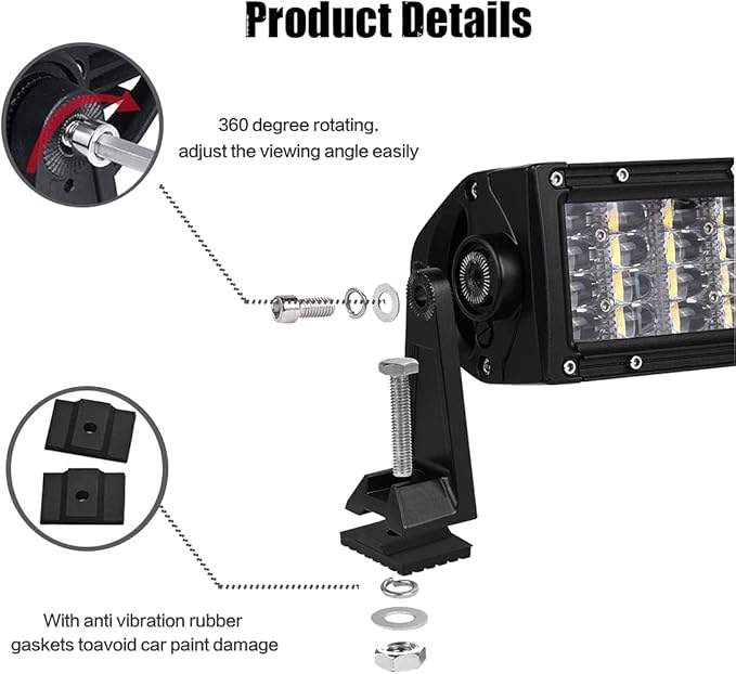 LED Light Bar Side Mounting Bracket Base Mounting Universal Bracket 2PCS Rubber Pad Brackets kit for Mounting Straight or Curved LED Light Bar from 7 inch up to 52 inch (Pack of 2)