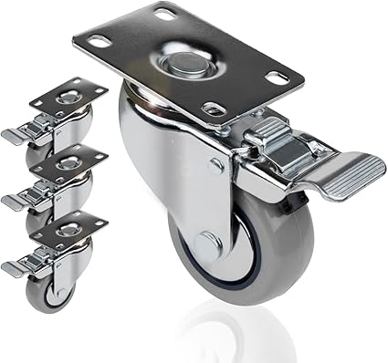 POWERTEC 3 Inch Swivel Caster Wheels Set of 4 with Brake  880 lbs Loads, Heavy Duty Plate Casters, Dual Locking PU Castor Wheels for Furniture, Cart, Dolly and Workbenches (17208V)
