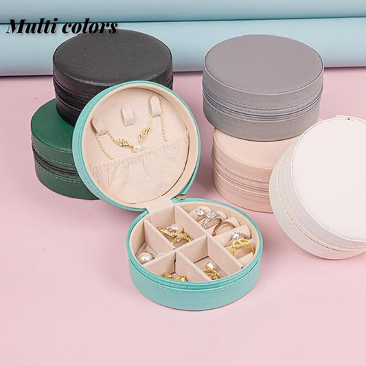 Round Small Jewelry Box Pu Leather Travel Jewelry Organizer for Women 2pcs Mini Travel Jewelry Storage Organizer Case Round for Necklace Earrings Valentine's Day Gift (Pink)