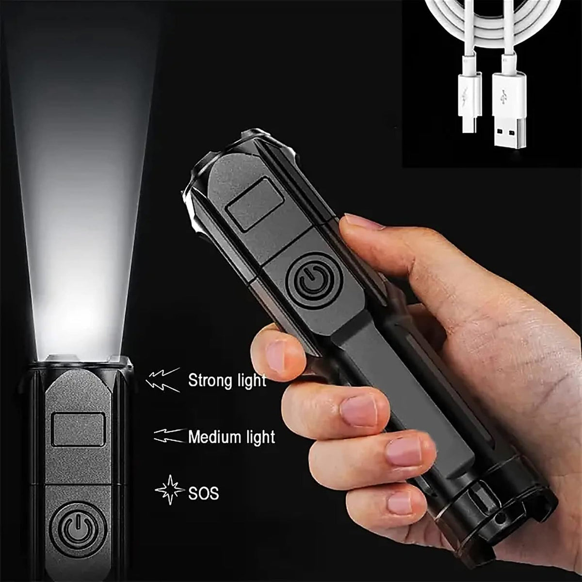 USB Rechargeable Flashlight Telescopic Zoomable Spotlight T6 Lamp Beads Long-Range 1000m Portable Floodlight Mini Handheld Flashlight for Outdoor Emergencies Camping