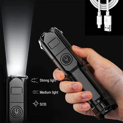 USB Rechargeable Flashlight Telescopic Zoomable Spotlight T6 Lamp Beads Long-Range 1000m Portable Floodlight Mini Handheld Flashlight for Outdoor Emergencies Camping