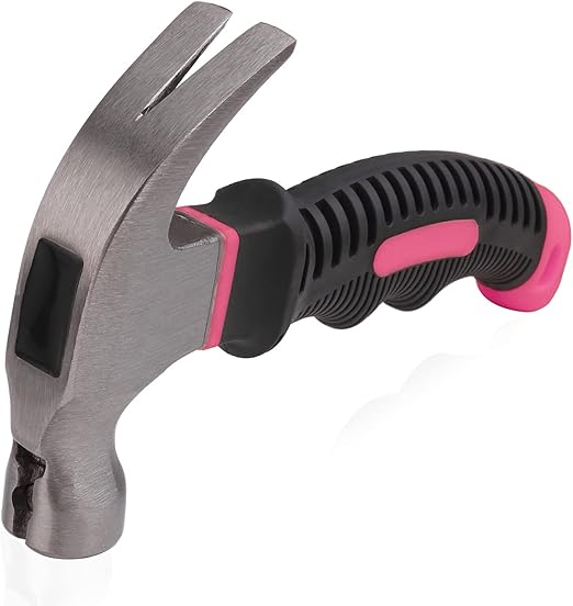 8-oz Pink All-Purpose Stubby Hammer with Magnetic Nail Starter, Compact Hammer for Household, Garage, Dorm, and Office Use