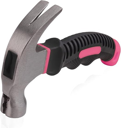 8-oz Pink All-Purpose Stubby Hammer with Magnetic Nail Starter, Compact Hammer for Household, Garage, Dorm, and Office Use