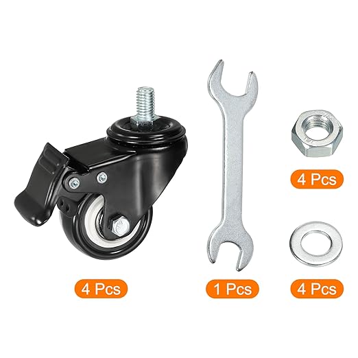 uxcell 2 Inch Swivel Threaded Stem Casters M10x15mm Thread PU Caster Wheel with Brake 110lbs Load for Furniture Carts, Black 4pcs