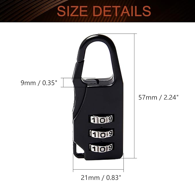 MroMax 3 Digit Combinations Padlock The Safe Cipher Lock Mini Zinc Alloy Resettable Code Lock, Black Locks (1 Pack)