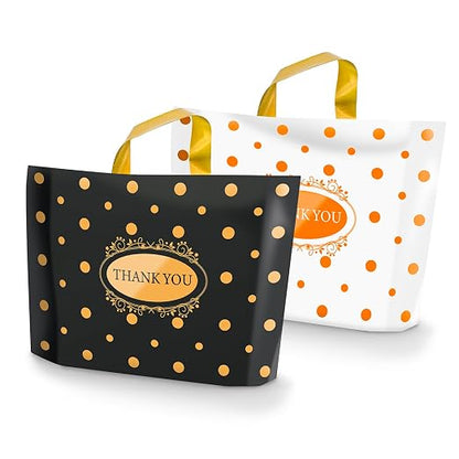 Thank You Bags for Small Business, 100 Pack Plastic Shopping Boutique Bags Retail Merchandise Bags Bulk with Handles 12"x15", Reusable Product Bags 3.1Mil for Customers, Party Favor (Black & White)