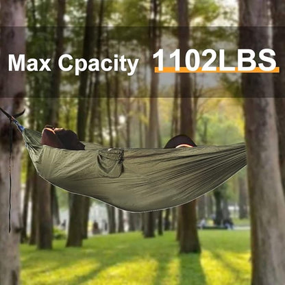 Camping Hammock with Mosquito Net Portable Lightweight Hanging Hammocks with 2 Tree Straps 210T Parachute Nylon Hammock for Outdoor Hiking Survival Travel, Green