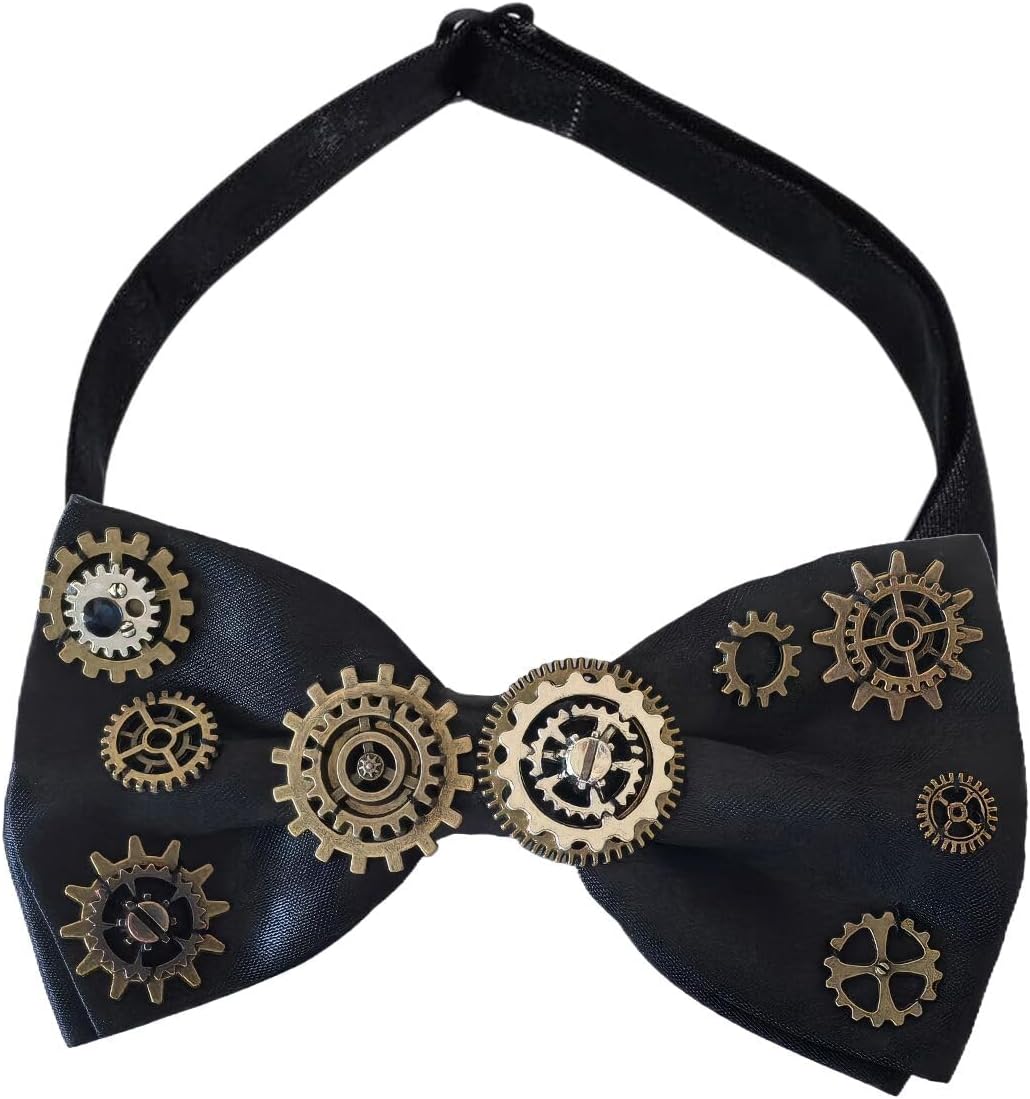 Steampunk Bowtie Gears Retro Cosplay Halloween Accessories, One Size, Black