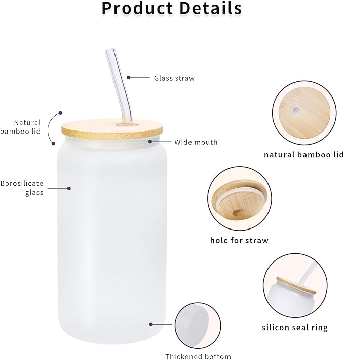 Beer Glass Cup,Iced Coffee Glasses Drinking Glasses cup,Clear Old Fashioned Whiskey Cup with bamboo lid and glass straw for Cocktail, Whiskey,Mojito,Smoothie,Beverage,Gift Idear