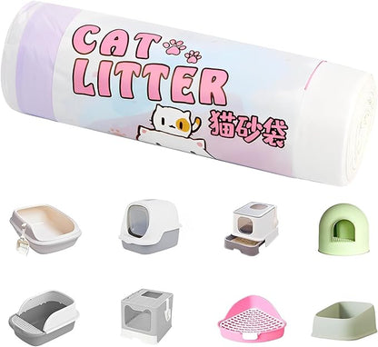 Drawstring Cat Litter Bags - Super Thick, Durable, Easy Clean Up, Jumbo Size Kitty Litter Box Liner Bag for Pet Cats (17.5" o 40.5" -7Pcs)