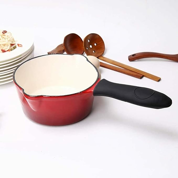 Kitchen Heat Silicone Hot Handle Holder Sets Pan Handle Cover Grip Cooking Utensils Handle Cover Egg Cooker Pan (Red, One Size)