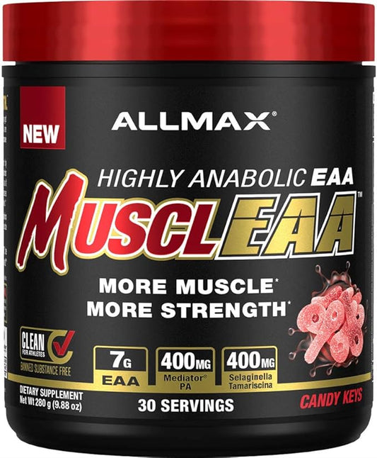 ALLMAX Nutrition - MUSCLEAA, Amino Energy for Strength and Muscle gain, Supports Hydration, Stamina and Exercise Performance, Formulated with 7000mg EAAs and 4200mg BCAAs (Candy Keys)