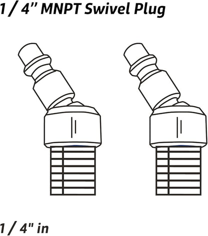 WYNNsky Industrial 1/4" NPT Male Thread Swivel Air Plug- 2 Pieces 1/4 inch Automotive Steel Swivel Coupler Plug