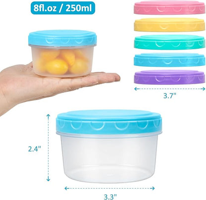 8 Oz Plastic Containers with Lids, 15 Pack 1-Cup Reusable Small Freezer Storage Containers with Screw Top for Food Snack Portion Meal Prep, Ultra Thick, Microwave Freezer Dishwasher Safe, 5 Colors